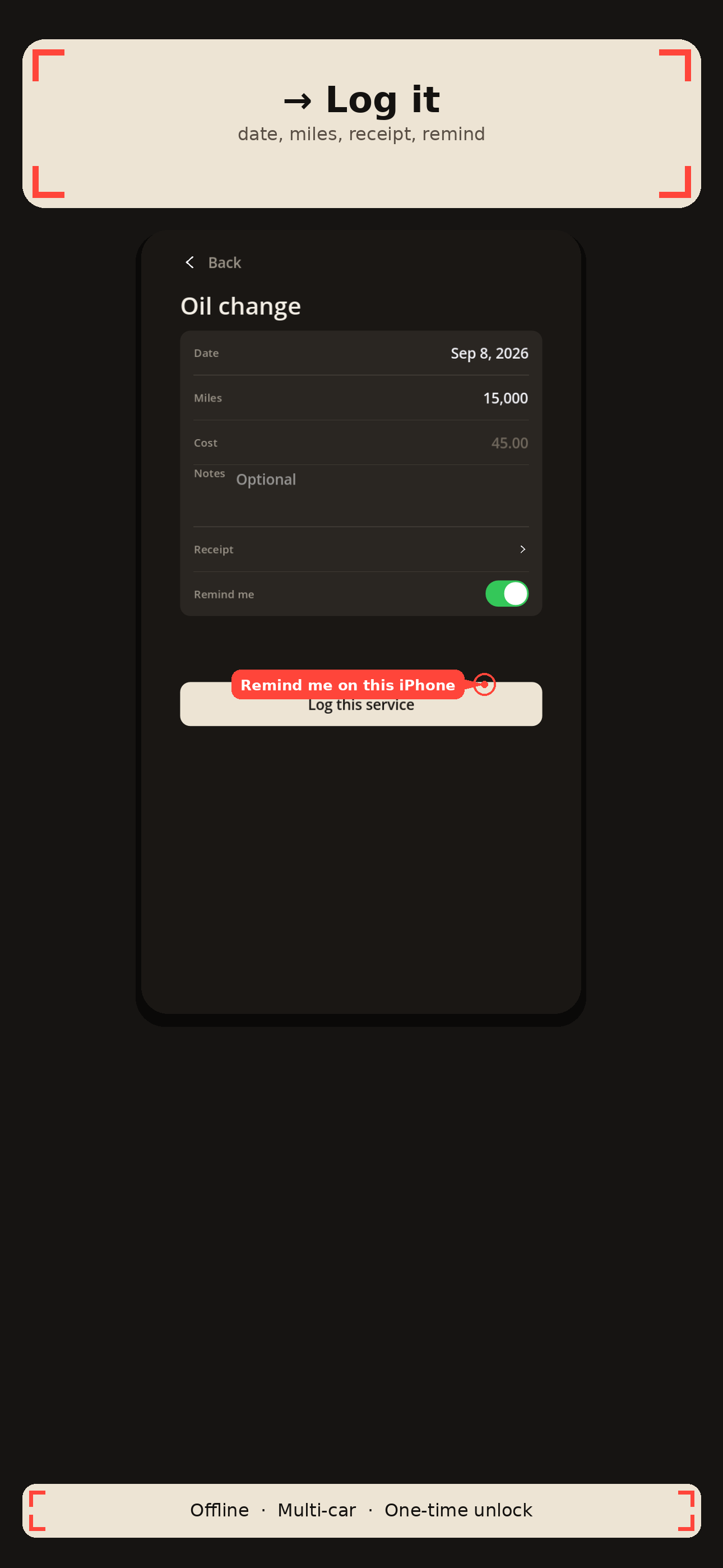 Oil Due — log a service and remind