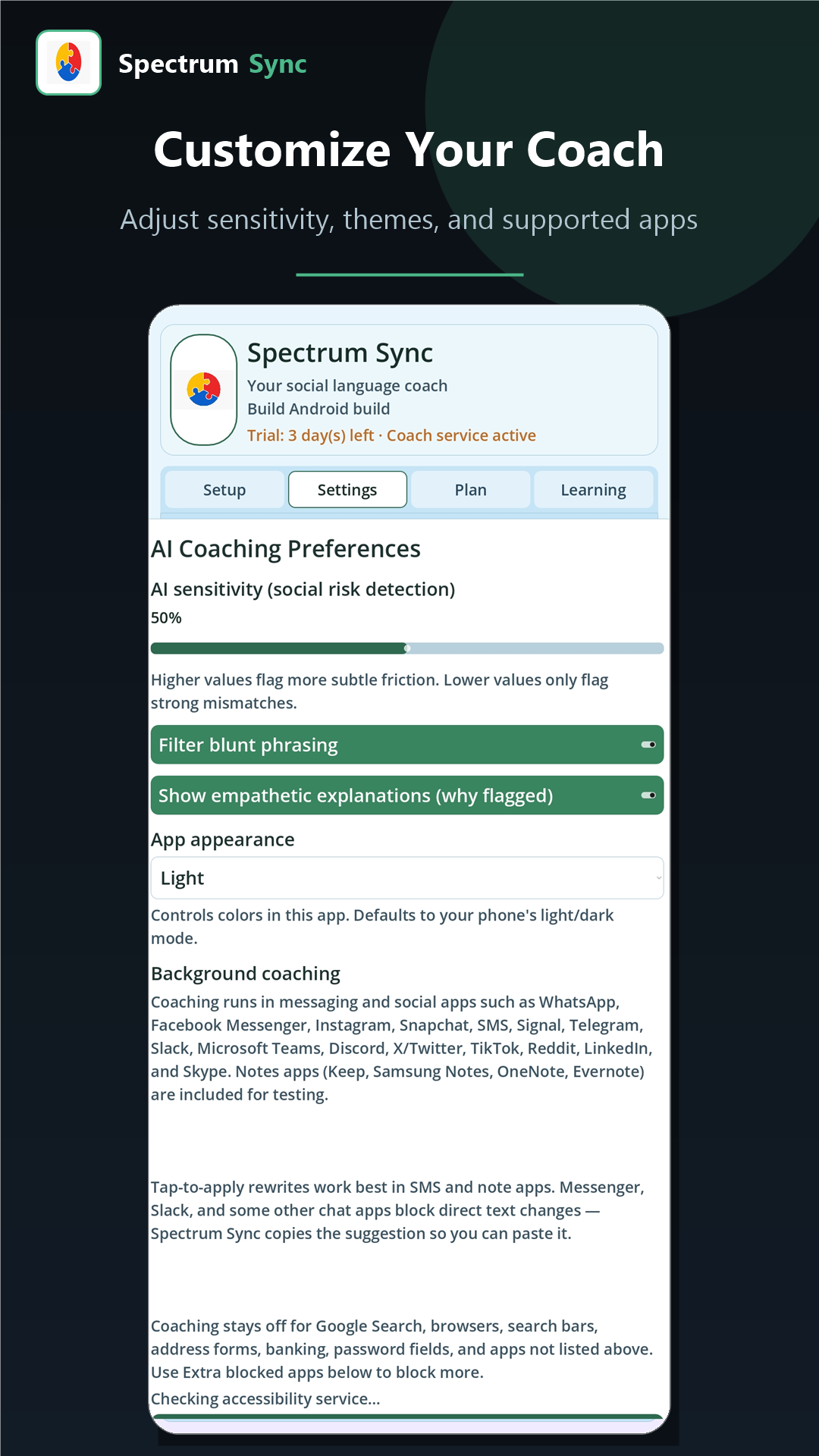 Spectrum Sync Android — customize your coach